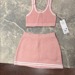 ALO Yoga Blush Pink Knit Tennis Skirt & Crop Top Set | NWT  (top XS & skirt S)